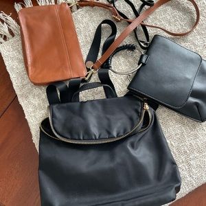 3 bags, small backpack & 2 crossbody’s.